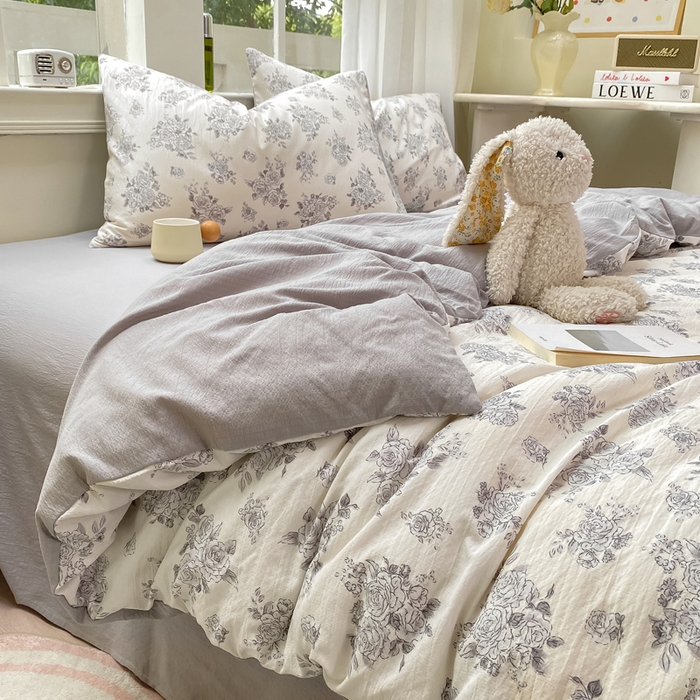 91家纺网 家纺一手货源 找家纺 朵朵家纺 2025新款云感提花双层纱印花四件套 浮生如梦