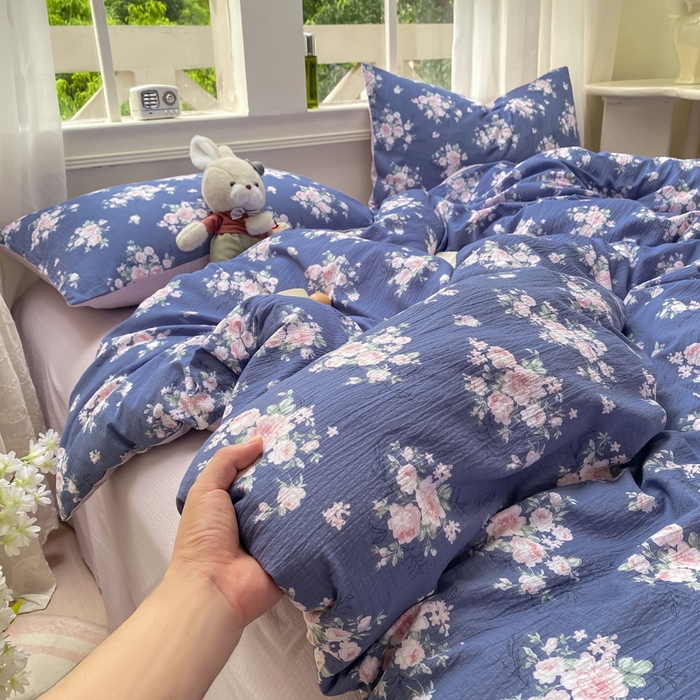 91家纺网 家纺一手货源 找家纺 朵朵家纺 2025新款云感提花双层纱印花四件套 国色天香