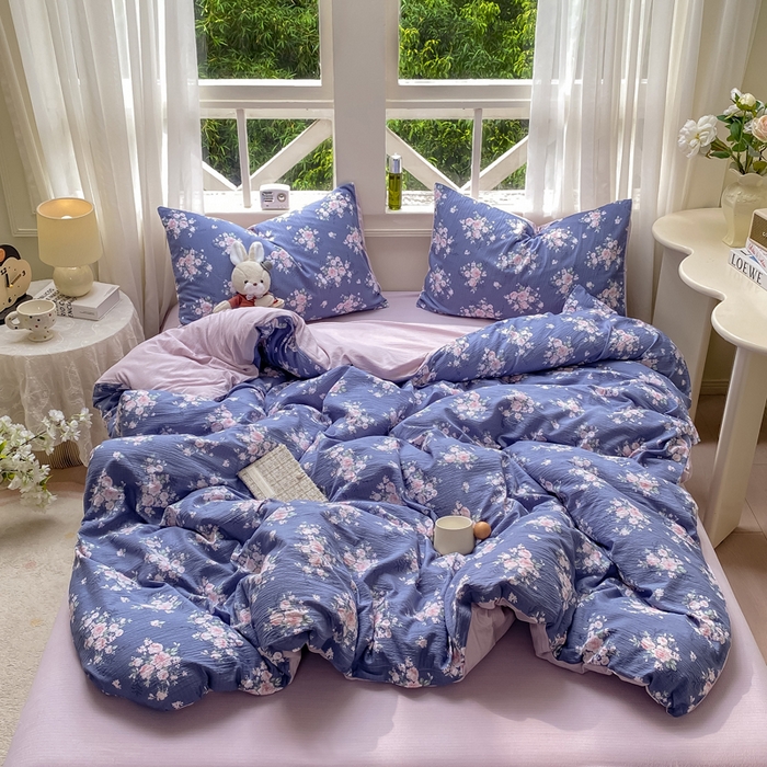 91家纺网 家纺一手货源 找家纺 朵朵家纺 2025新款云感提花双层纱印花四件套 国色天香