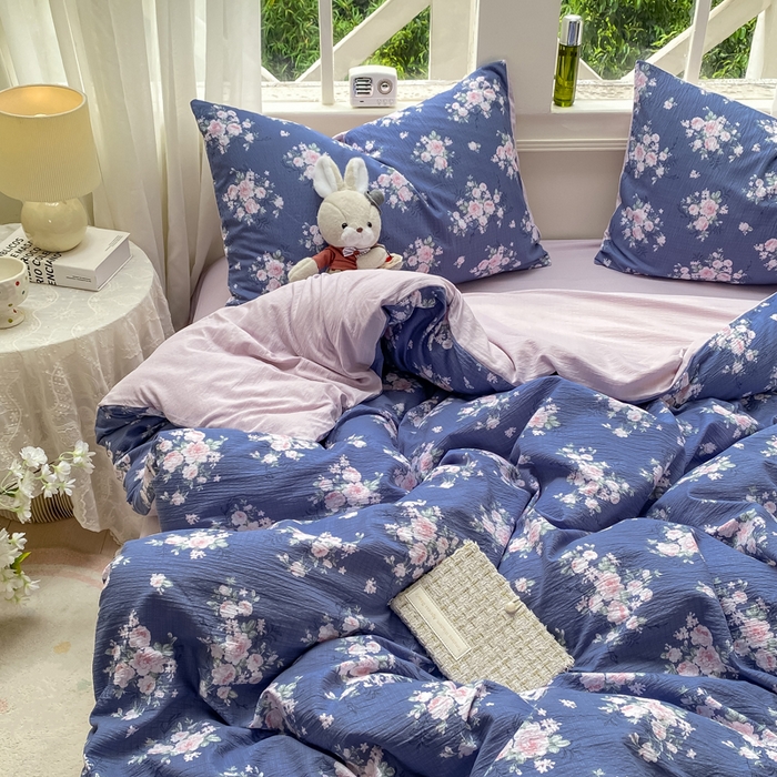 91家纺网 家纺一手货源 找家纺 朵朵家纺 2025新款云感提花双层纱印花四件套 国色天香