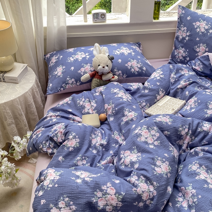 91家纺网 家纺一手货源 找家纺 朵朵家纺 2025新款云感提花双层纱印花四件套 国色天香