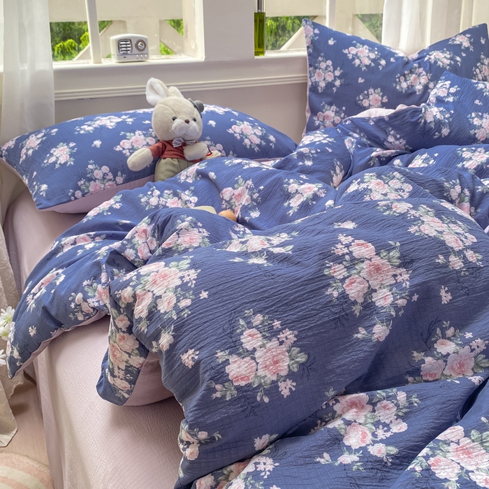 91家纺网 家纺一手货源 找家纺 朵朵家纺 2025新款云感提花双层纱印花四件套 国色天香