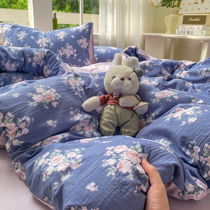 91家纺网 家纺一手货源 找家纺 朵朵家纺 2025新款云感提花双层纱印花四件套 国色天香