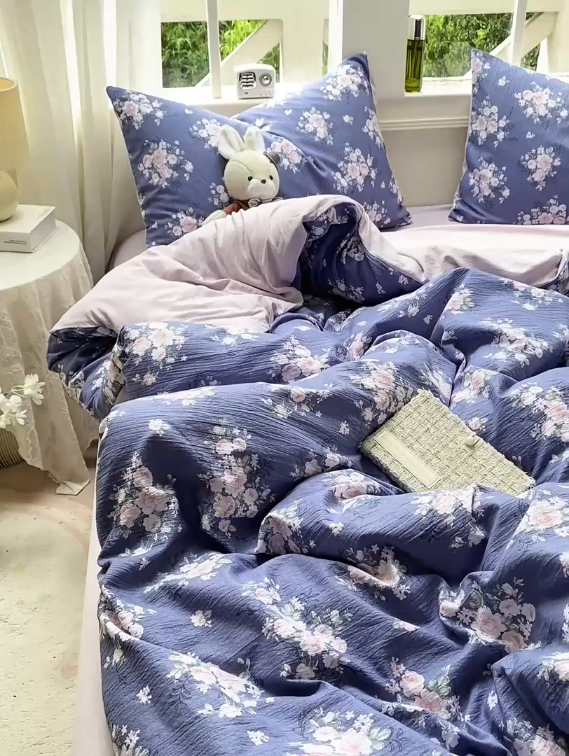 91家纺网 家纺一手货源 找家纺 朵朵家纺 2025新款云感提花双层纱印花四件套 国色天香