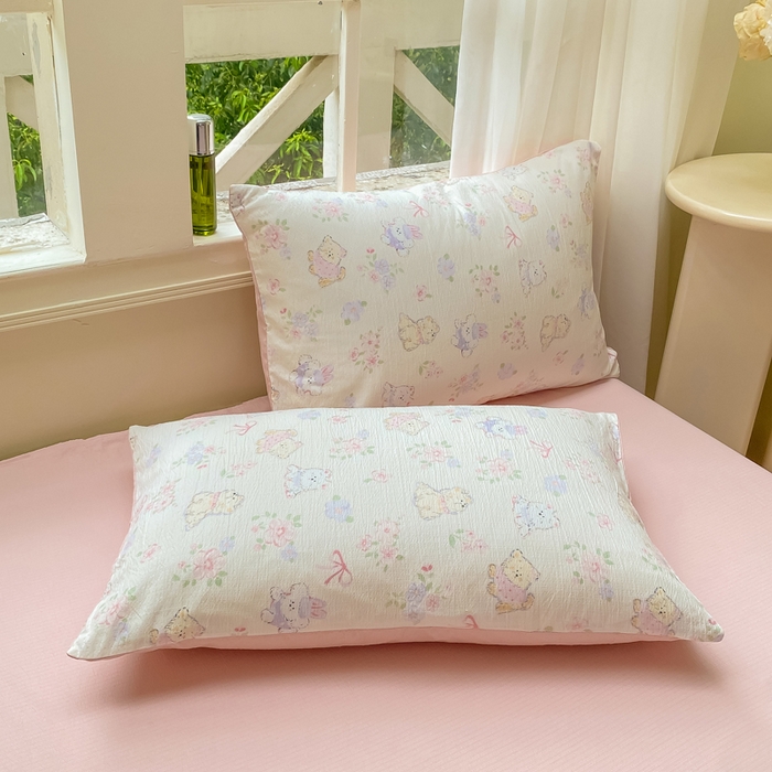 91家纺网 家纺一手货源 找家纺 朵朵家纺 2025新款云感提花双层纱印花四件套 花眠咪咪