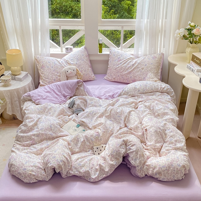 91家纺网 家纺一手货源 找家纺 朵朵家纺 2025新款云感提花双层纱印花四件套 锦上添花