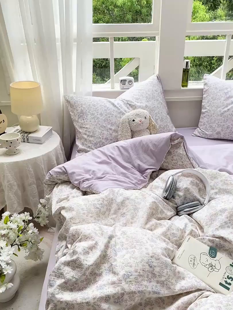 91家纺网 家纺一手货源 找家纺 朵朵家纺 2025新款云感提花双层纱印花四件套 锦上添花