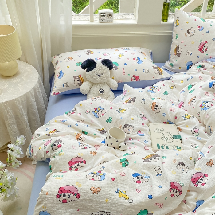 91家纺网 家纺一手货源 找家纺 朵朵家纺 2025新款云感提花双层纱印花四件套 快乐重年