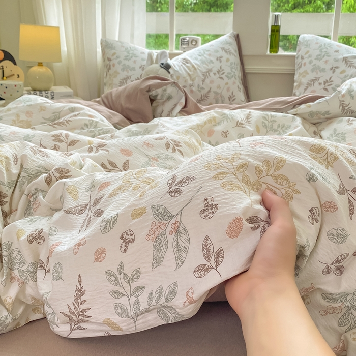 91家纺网 家纺一手货源 找家纺 朵朵家纺 2025新款云感提花双层纱印花四件套 罗曼蒂克