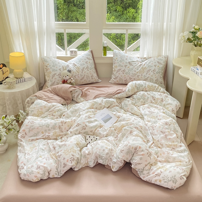 91家纺网 家纺一手货源 找家纺 朵朵家纺 2025新款云感提花双层纱印花四件套 罗曼蒂克