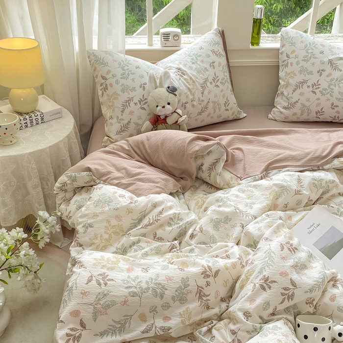 91家纺网 家纺一手货源 找家纺 朵朵家纺 2025新款云感提花双层纱印花四件套 罗曼蒂克