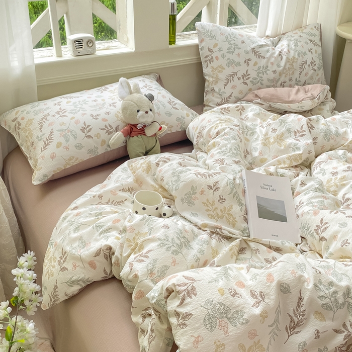 91家纺网 家纺一手货源 找家纺 朵朵家纺 2025新款云感提花双层纱印花四件套 罗曼蒂克