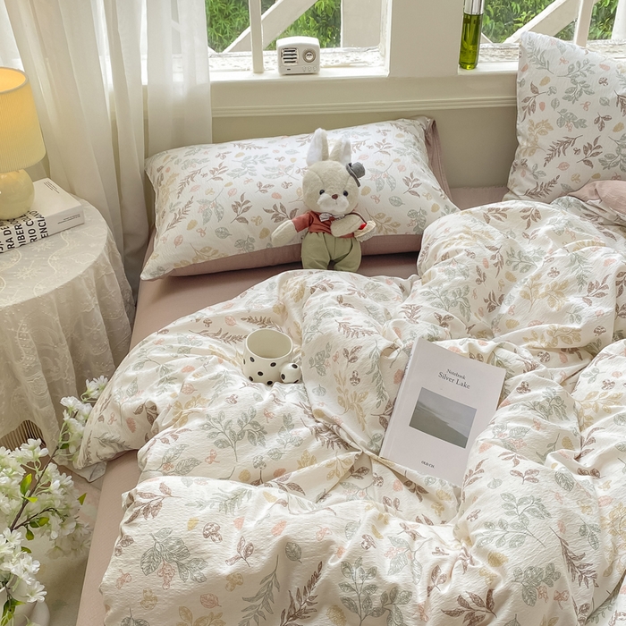 91家纺网 家纺一手货源 找家纺 朵朵家纺 2025新款云感提花双层纱印花四件套 罗曼蒂克