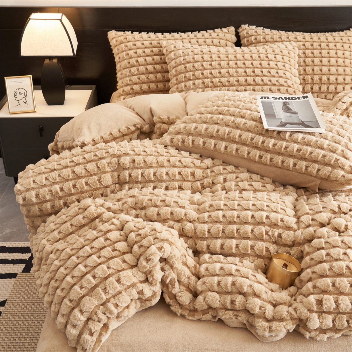 91家纺网 家纺一手货源 找家纺 （总）恒爱家纺 2025新款雪貂绒提花简约四件套