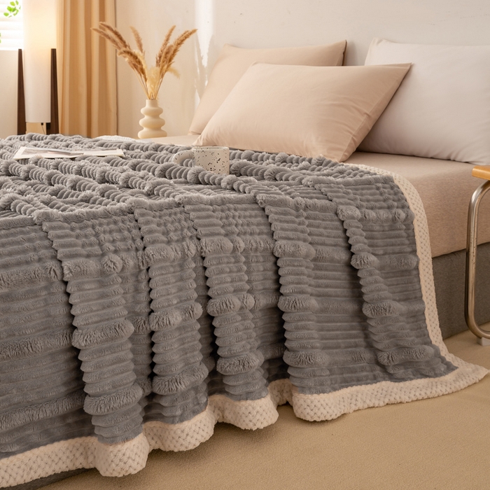 91家纺网 家纺一手货源 找家纺 （总）爱彼家纺 2025秋冬新款兔毛绒子母条毛毯毯子