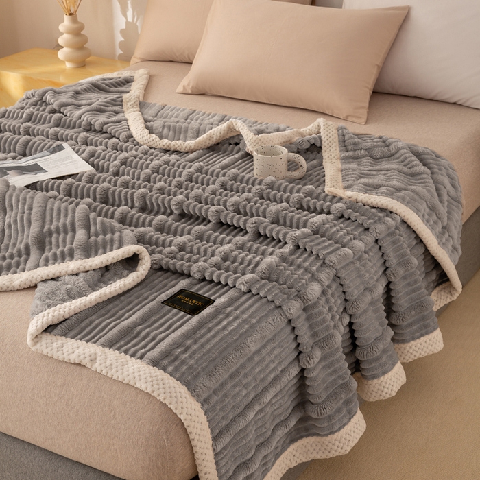 91家纺网 家纺一手货源 找家纺 （总）爱彼家纺 2025秋冬新款兔毛绒子母条毛毯毯子