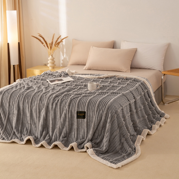 （总）爱彼家纺 2025秋冬新款兔毛绒子母条毛毯毯子