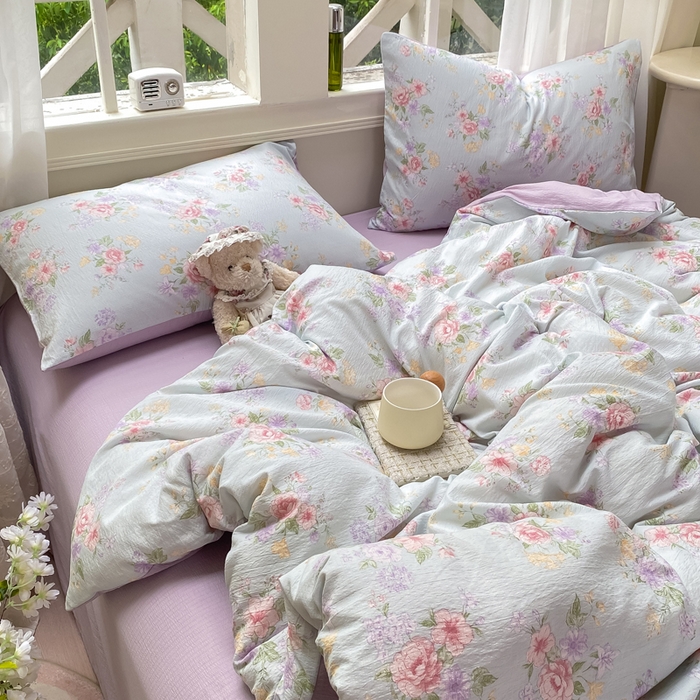 91家纺网 家纺一手货源 找家纺 朵朵家纺 2025新款云感提花双层纱印花四件套 沁园春