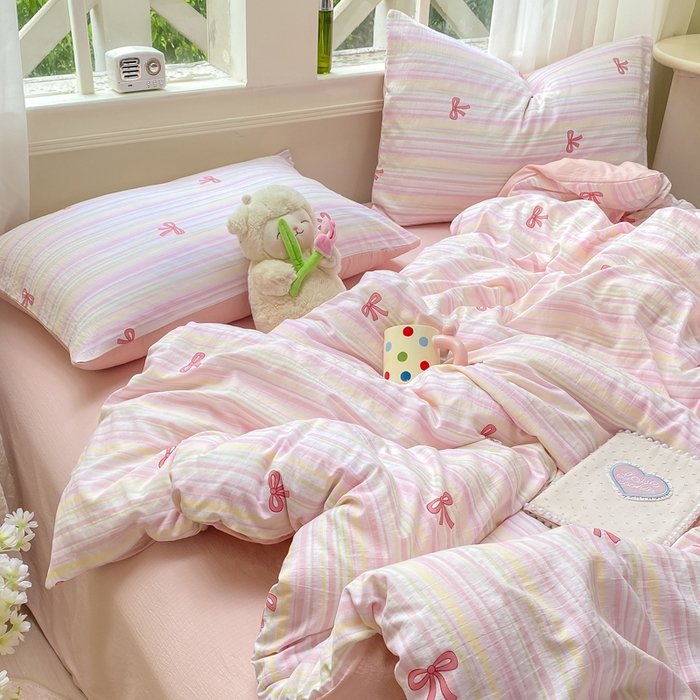 91家纺网 家纺一手货源 找家纺 朵朵家纺 2025新款云感提花双层纱印花四件套 情人节