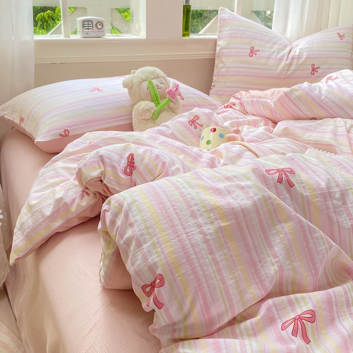 91家纺网 家纺一手货源 找家纺 朵朵家纺 2025新款云感提花双层纱印花四件套 情人节