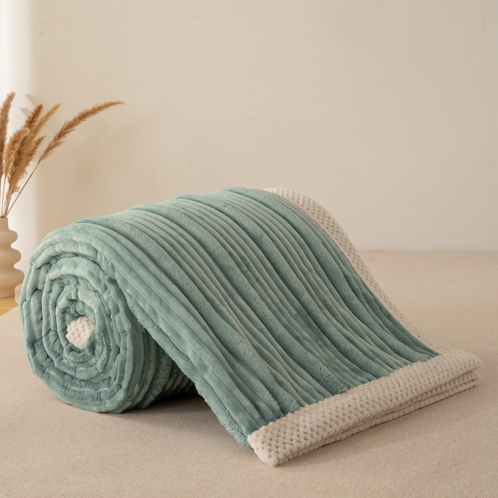 91家纺网 家纺一手货源 找家纺 爱彼家纺 2025秋冬新款兔毛绒子母条毛毯毯子 子母条-墨韵碧华