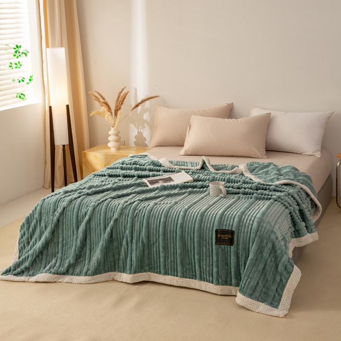 91家纺网 家纺一手货源 找家纺 爱彼家纺 2025秋冬新款兔毛绒子母条毛毯毯子 子母条-墨韵碧华