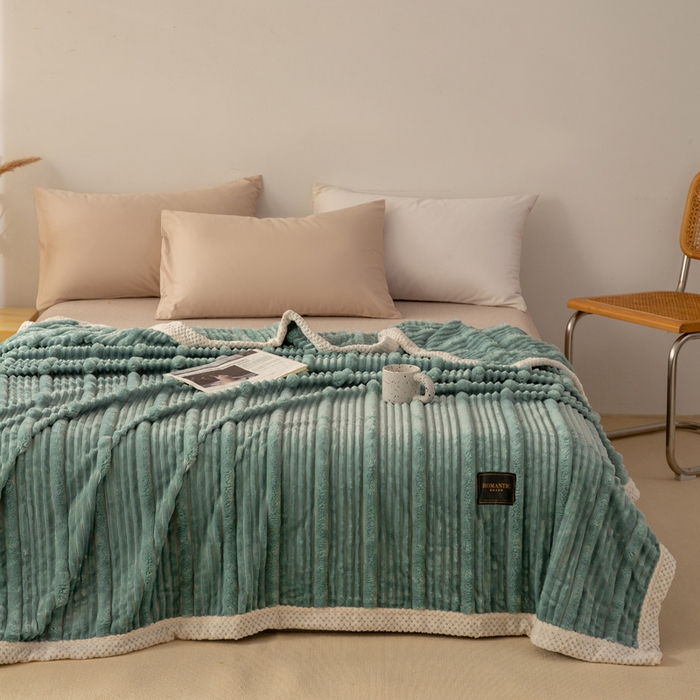 91家纺网 家纺一手货源 找家纺 爱彼家纺 2025秋冬新款兔毛绒子母条毛毯毯子 子母条-墨韵碧华