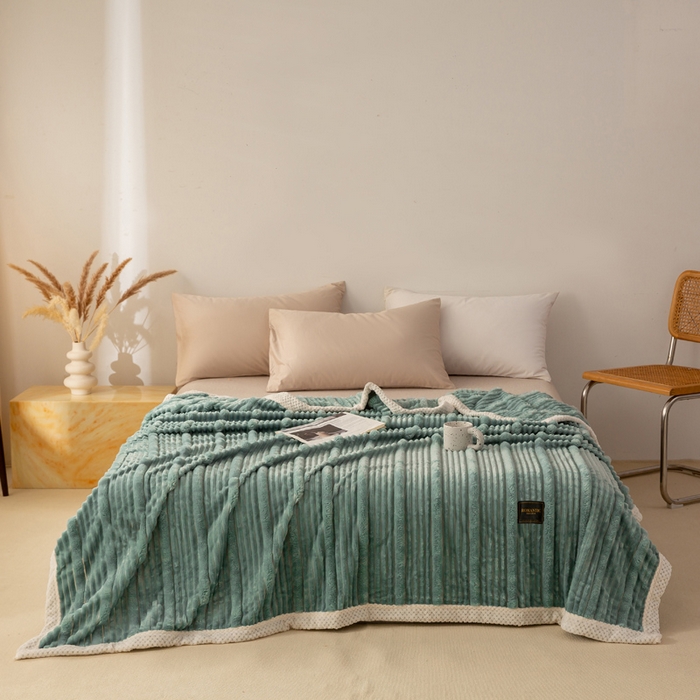 91家纺网 家纺一手货源 找家纺 爱彼家纺 2025秋冬新款兔毛绒子母条毛毯毯子 子母条-墨韵碧华