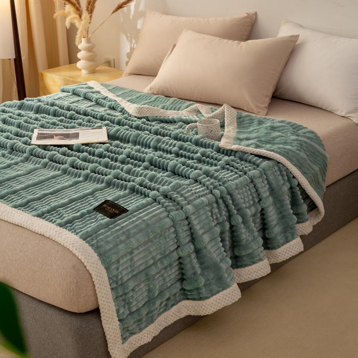 91家纺网 家纺一手货源 找家纺 爱彼家纺 2025秋冬新款兔毛绒子母条毛毯毯子 子母条-墨韵碧华