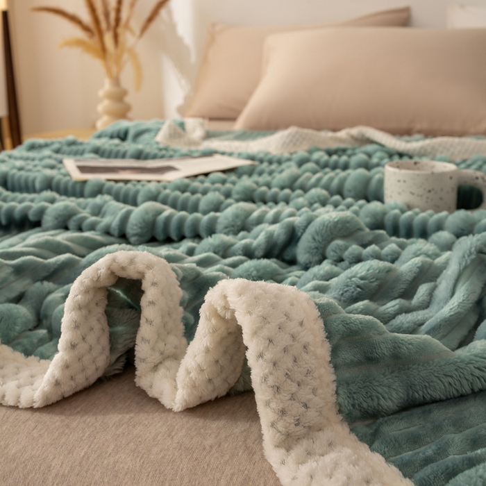 91家纺网 家纺一手货源 找家纺 爱彼家纺 2025秋冬新款兔毛绒子母条毛毯毯子 子母条-墨韵碧华