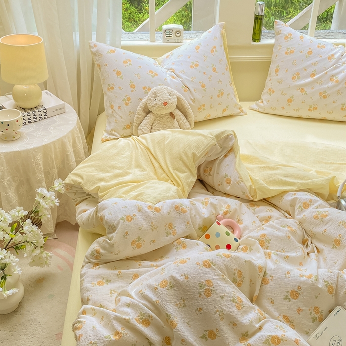 91家纺网 家纺一手货源 找家纺 朵朵家纺 2025新款云感提花双层纱印花四件套 山花烂漫