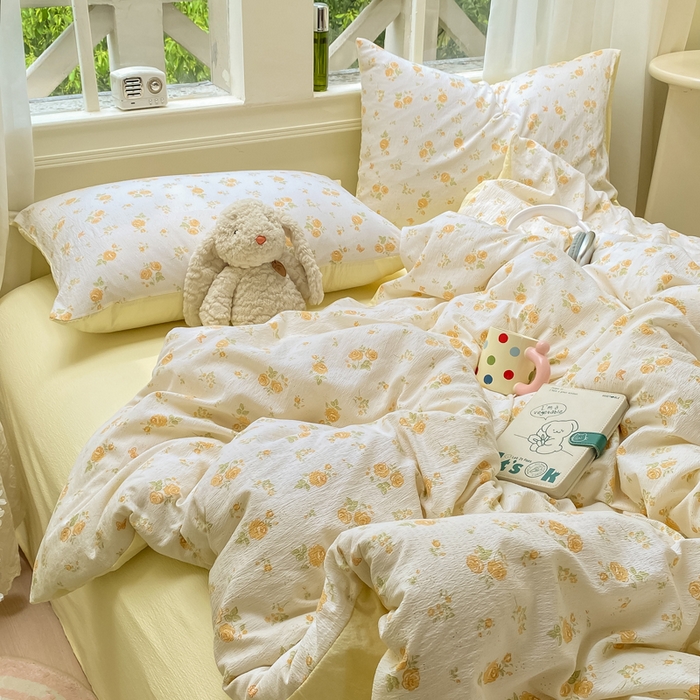 91家纺网 家纺一手货源 找家纺 朵朵家纺 2025新款云感提花双层纱印花四件套 山花烂漫