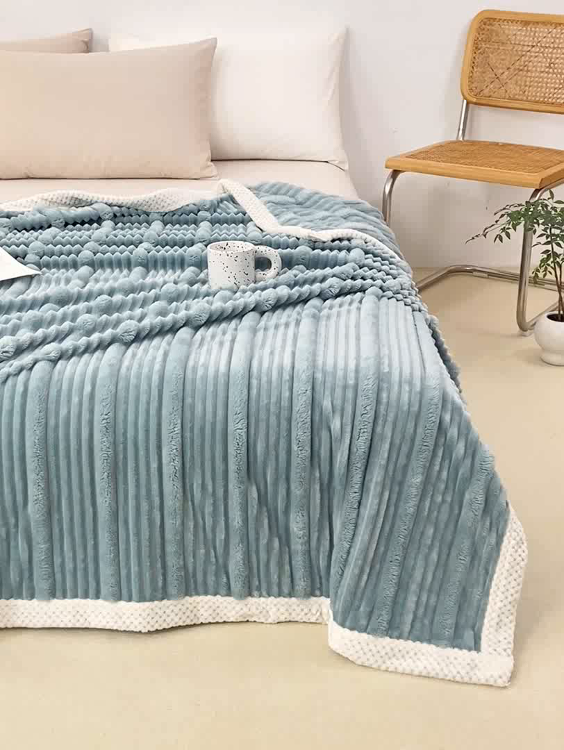 91家纺网 家纺一手货源 找家纺 爱彼家纺 2025秋冬新款兔毛绒子母条毛毯毯子 子母条-墨韵碧华