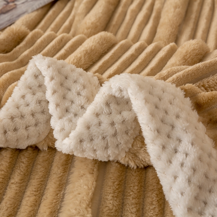 91家纺网 家纺一手货源 找家纺 爱彼家纺 2025秋冬新款兔毛绒子母条毛毯毯子 子母条-柔雅咖晖