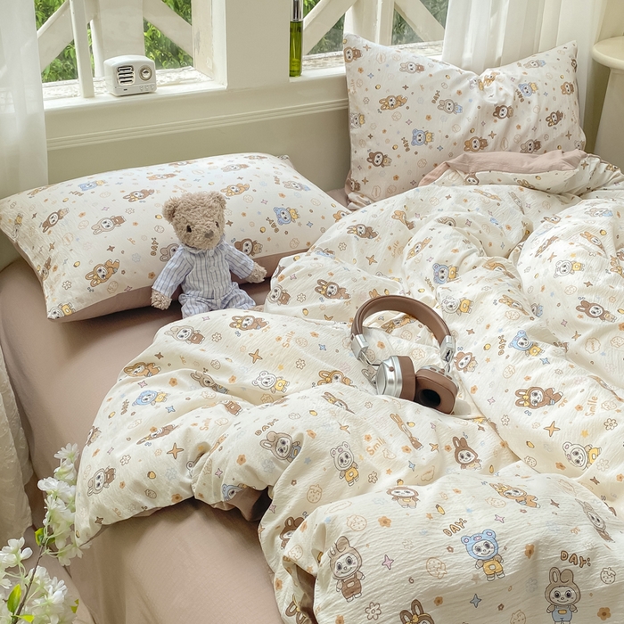 91家纺网 家纺一手货源 找家纺 朵朵家纺 2025新款云感提花双层纱印花单品被套 布布星球