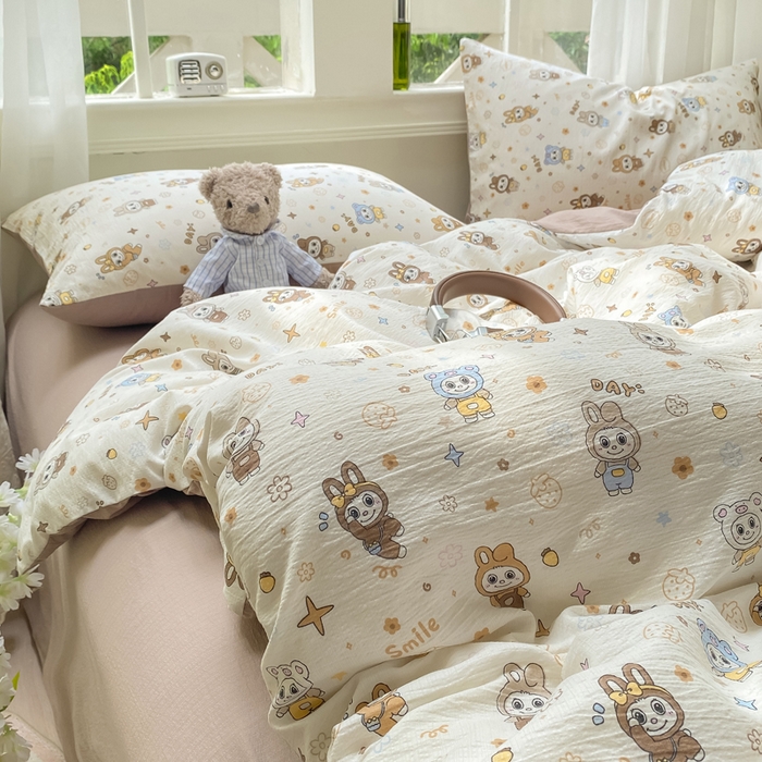 91家纺网 家纺一手货源 找家纺 朵朵家纺 2025新款云感提花双层纱印花单品被套 布布星球