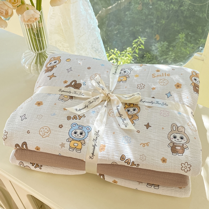 91家纺网 家纺一手货源 找家纺 朵朵家纺 2025新款云感提花双层纱印花单品被套 布布星球