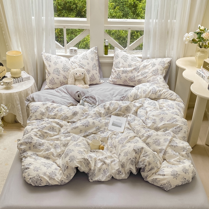 91家纺网 家纺一手货源 找家纺 朵朵家纺 2025新款云感提花双层纱印花单品被套 浮生如梦