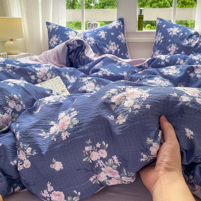 91家纺网 家纺一手货源 找家纺 朵朵家纺 2025新款云感提花双层纱印花单品被套 国色天香