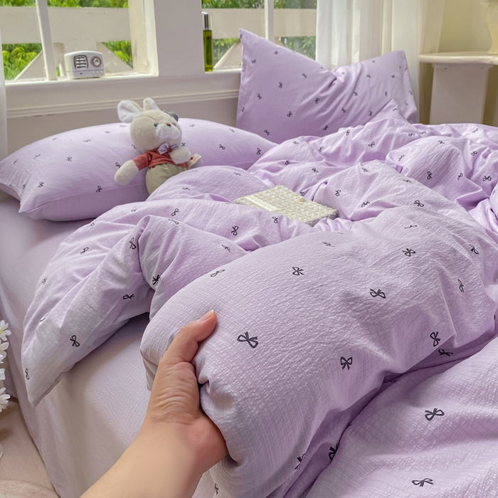 91家纺网 家纺一手货源 找家纺 朵朵家纺 2025新款云感提花双层纱印花四件套 幸运结