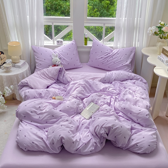 91家纺网 家纺一手货源 找家纺 朵朵家纺 2025新款云感提花双层纱印花四件套 幸运结