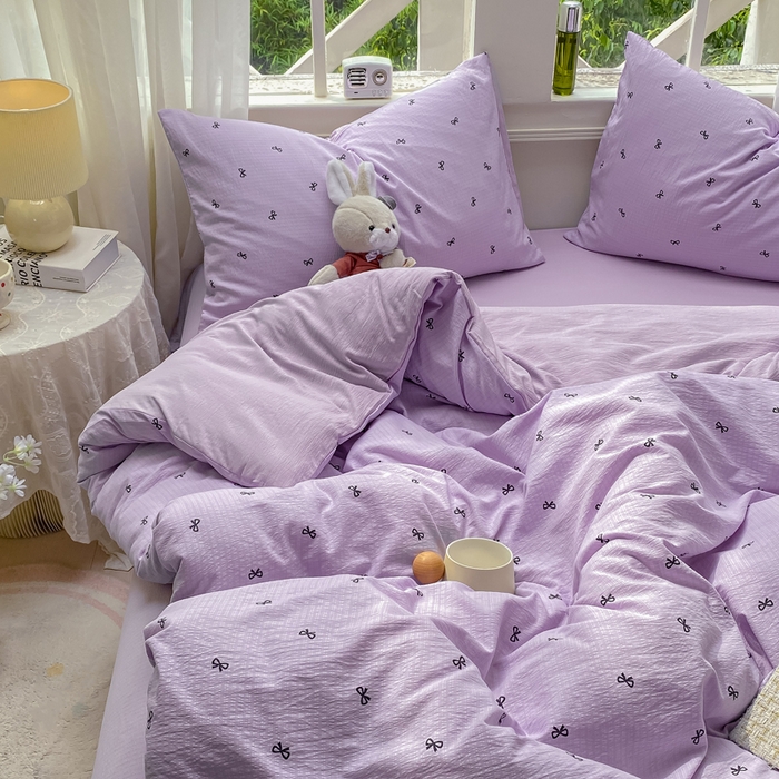 91家纺网 家纺一手货源 找家纺 朵朵家纺 2025新款云感提花双层纱印花四件套 幸运结