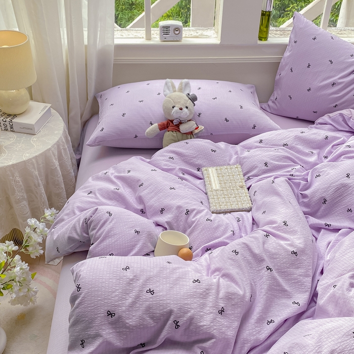 91家纺网 家纺一手货源 找家纺 朵朵家纺 2025新款云感提花双层纱印花四件套 幸运结