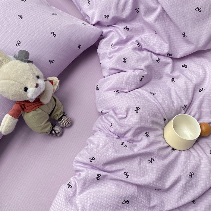 91家纺网 家纺一手货源 找家纺 朵朵家纺 2025新款云感提花双层纱印花四件套 幸运结