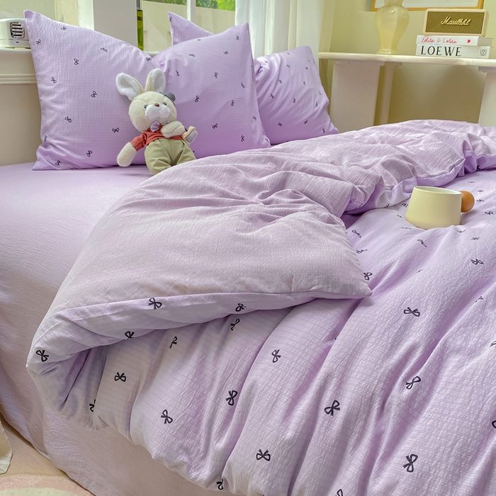 91家纺网 家纺一手货源 找家纺 朵朵家纺 2025新款云感提花双层纱印花四件套 幸运结