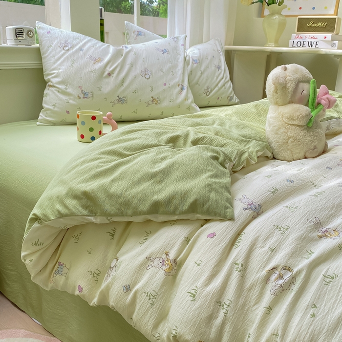 91家纺网 家纺一手货源 找家纺 朵朵家纺 2025新款云感提花双层纱印花四件套 音乐派