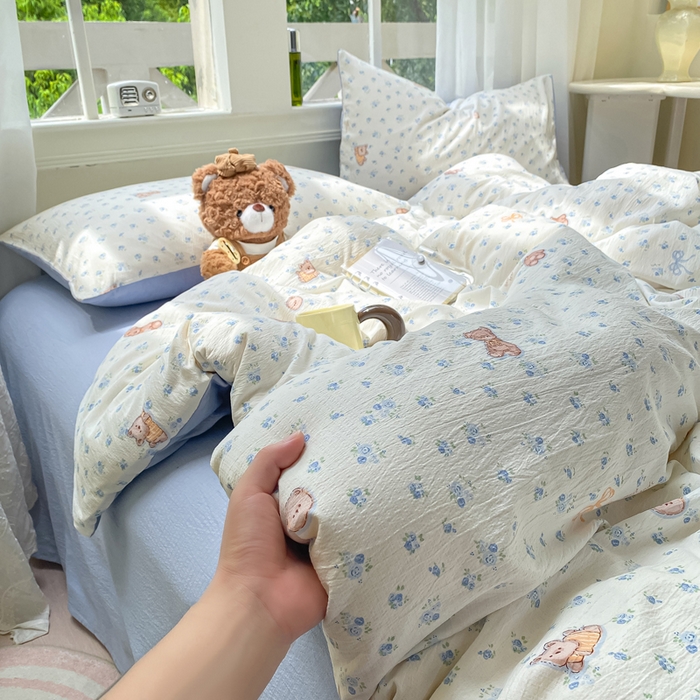 朵朵家纺 2025新款云感提花双层纱印花单品被套 花町小能蓝