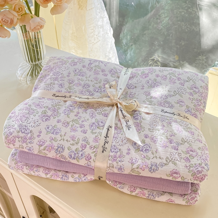 91家纺网 家纺一手货源 找家纺 朵朵家纺 2025新款云感提花双层纱印花单品被套 锦上添花