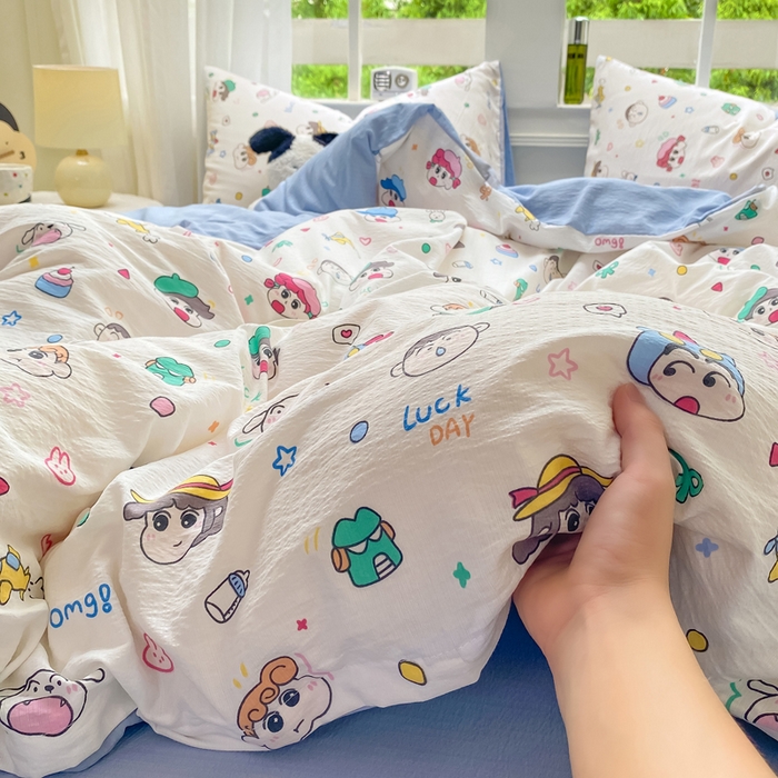 91家纺网 家纺一手货源 找家纺 朵朵家纺 2025新款云感提花双层纱印花单品被套 快乐重年