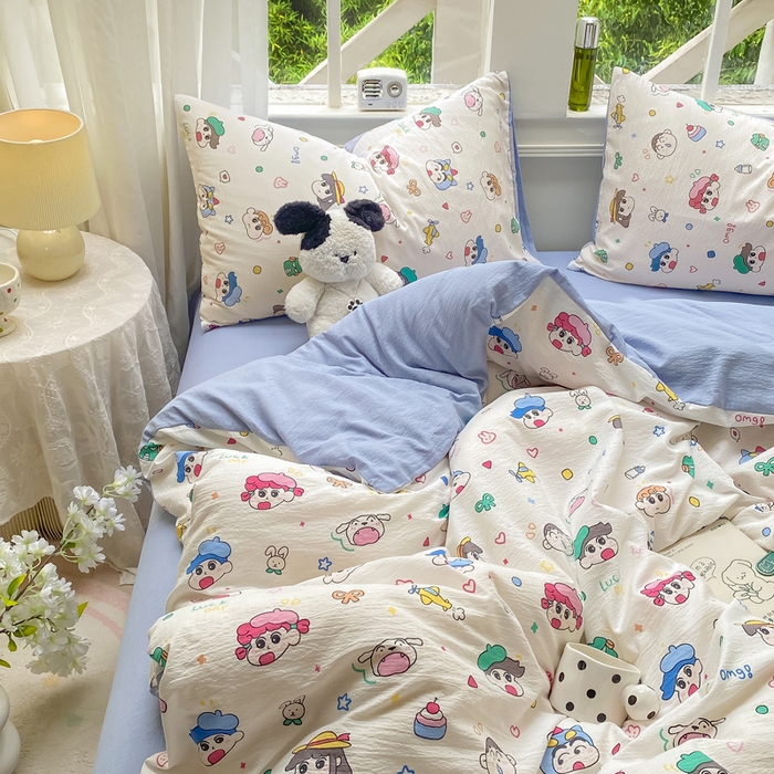 91家纺网 家纺一手货源 找家纺 朵朵家纺 2025新款云感提花双层纱印花单品被套 快乐重年